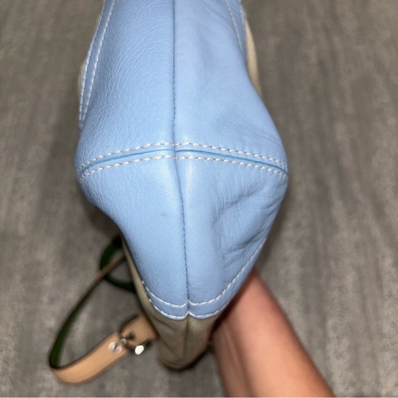 Coach Soho Slim Twill Hobo Bag Blue Cream Daisy Y2K Fairy Classic Hang Tag - Picture 4 of 12